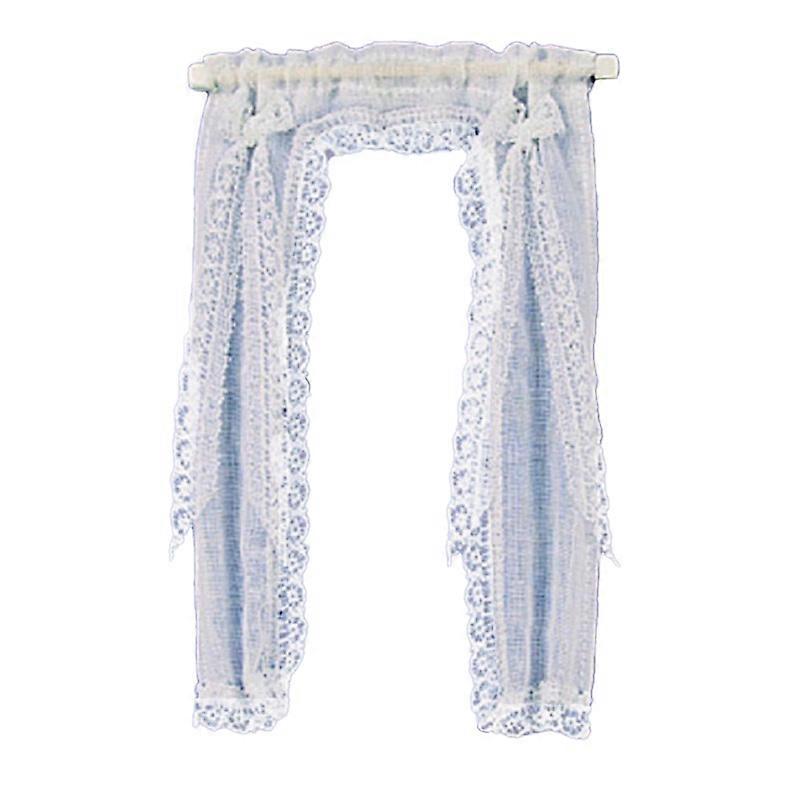 Dolls House Victorian Demi Curtains On Rail White 1:12 Scale Window Accessory