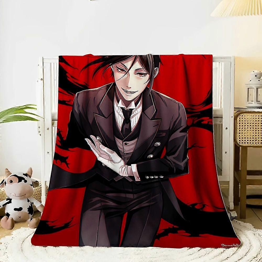 1pc Black Butler Inspired Flannel Blanket - Soft & Warm Polyester, Contemporary Style with Signature Design, Perfect for-azxcv44