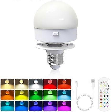 Cadrim Rechargeable Light Bulb, Battery Operated Emergency Lamp with Remote LED Bulbs Detachable Charging Wall Sconce 3 Color, RGB, Timer, Dimmer, E26