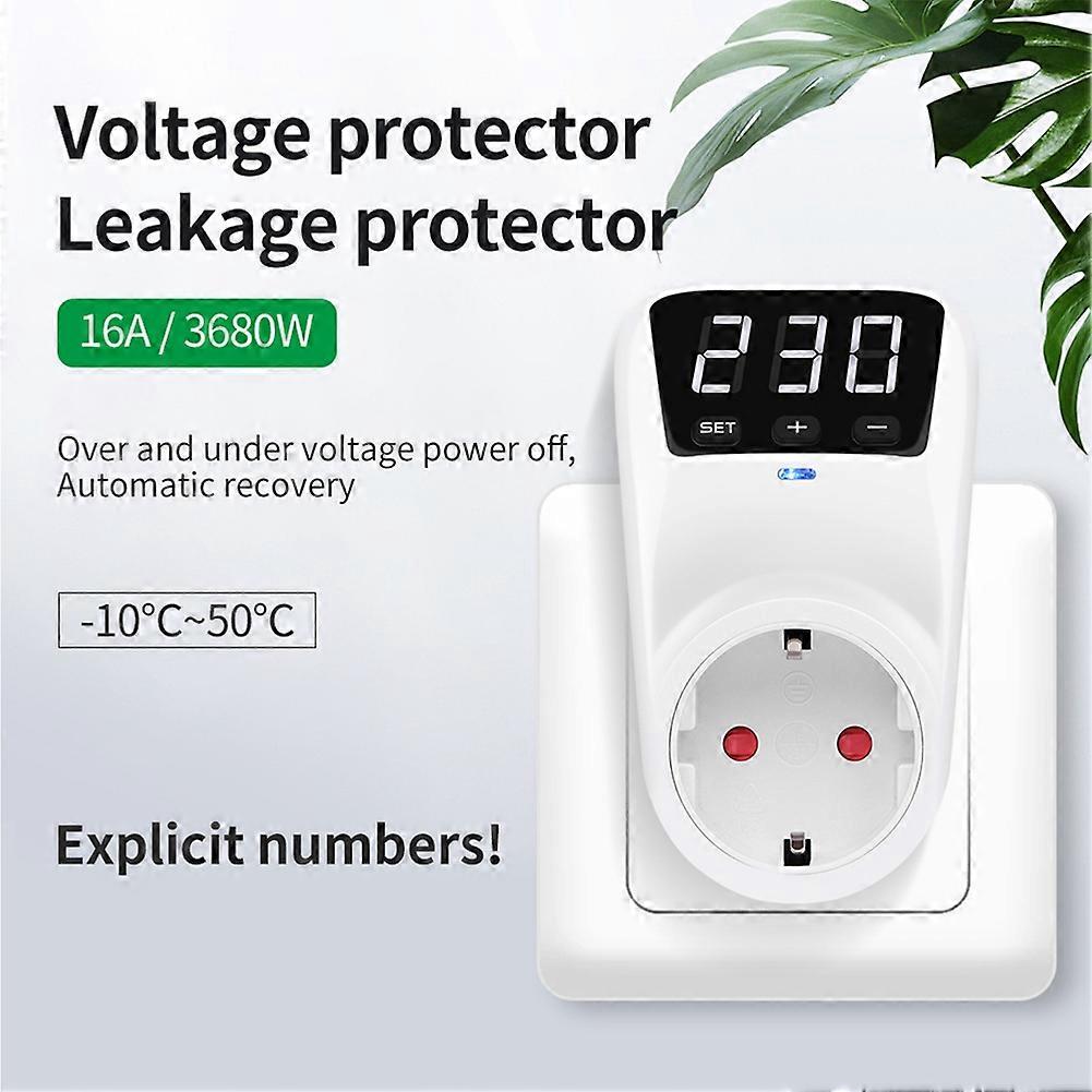 LED Display Voltage Protector Socket AC 230V Adjustable 16A Power Protector Socket with Automatic Reset Function EU Plug