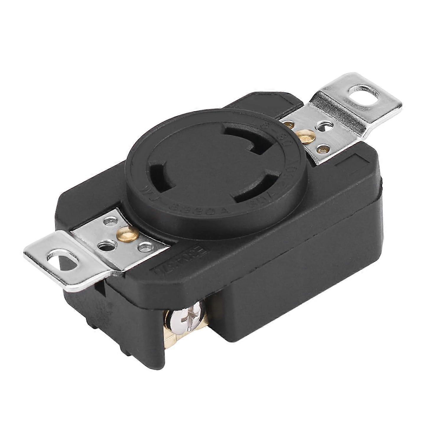 6-30R 30A 250V Rotary Lock Socket, Rotary Lock Female Wall Socket, US Standard Three-Wire Grounded Recessed Generator Socket, Black