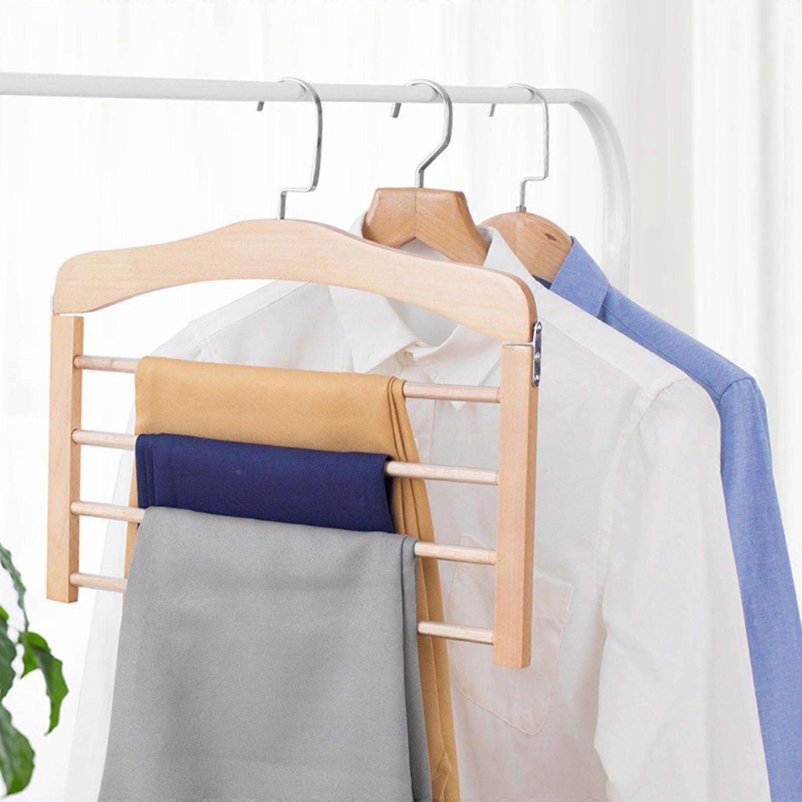 Solid Wood Pants Rack with AntiSlip MultiLayer Design for Wardrobe Closet Storage and Drying