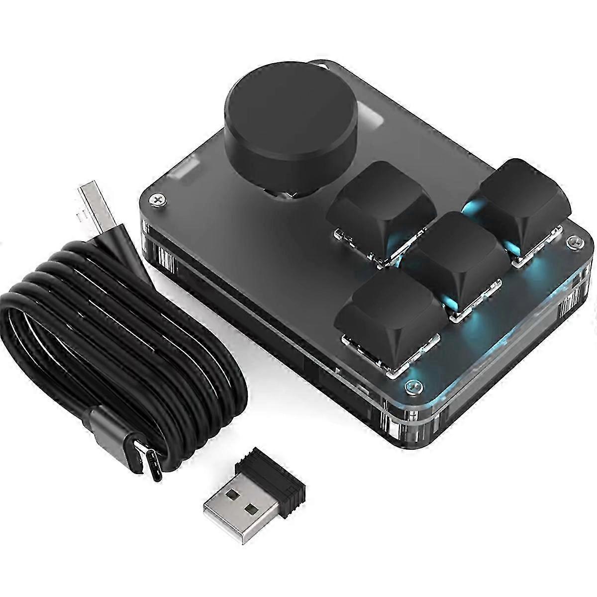 2.4G Mini Macropad Macro Programming Keyboard 4 Keys Knob Multimedia hwy