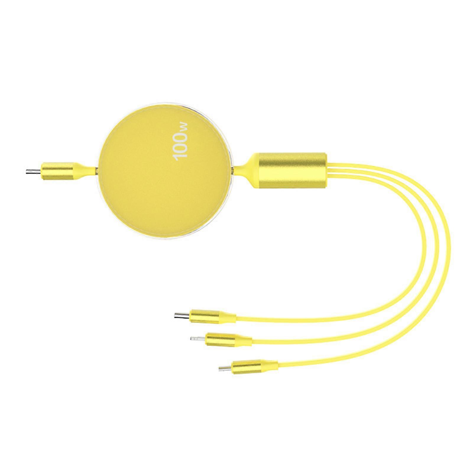USB C Triple Output Fast Charging Cable 100W Power Delivery Adjustable Design Charges for Multiple Device Compatibility  Yellow