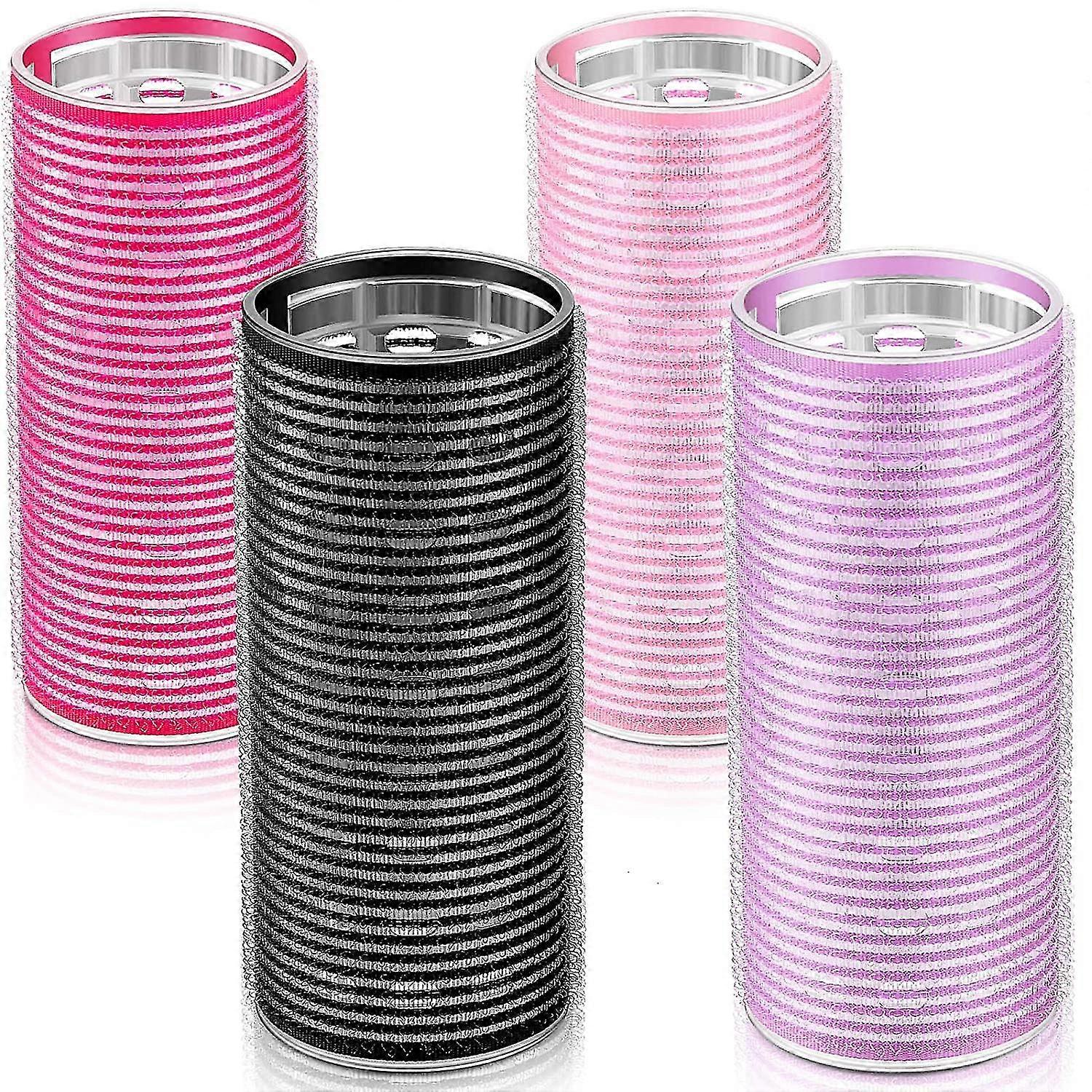 4ピースアルミコアカーラーローラーセルフグリップローラーセルフホールディングローラーヘアドレッシングカーラーロングヘアバンジャンボローラー女性のヘアスタイル(ローズR