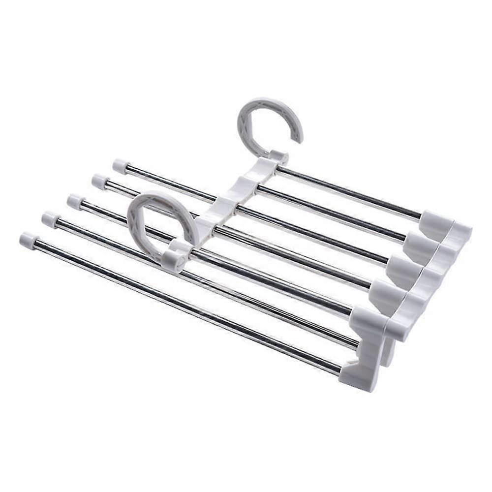 Retractable Multi Layer Trouser Rack Space Saving Pants Hanger Organizer for Wardrobe White