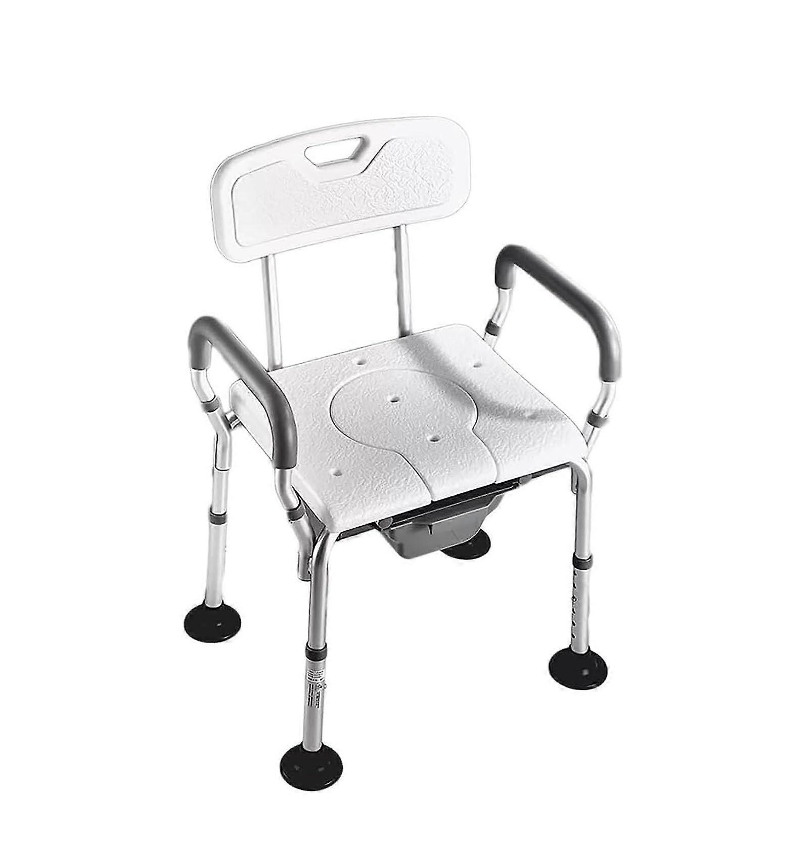 Aluminum Alloy Commode Shower Chair With Arms And Back Adjustable Height Portable Toilet For Seniors And Disabled