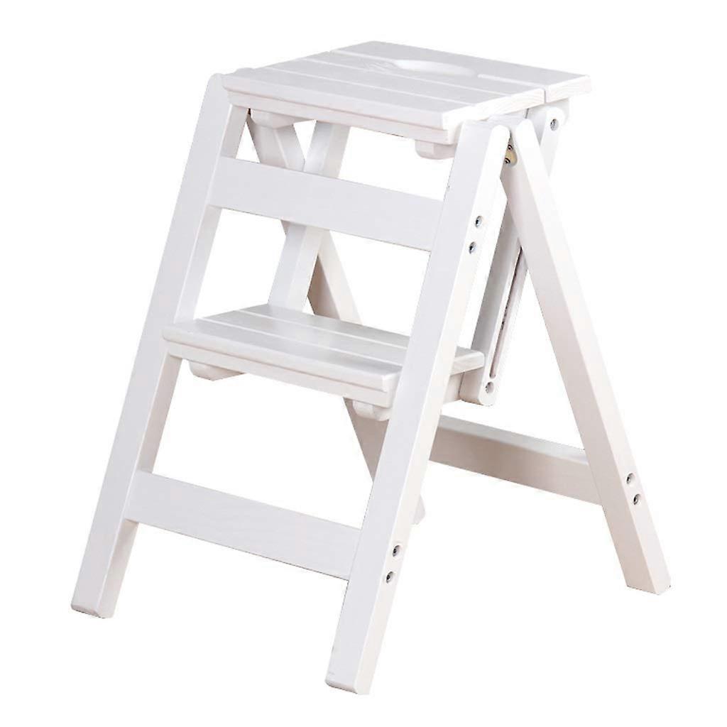 Wooden Step Stool Folding Ladder Chair with 2 Steps for Kitchen Library Home Use White