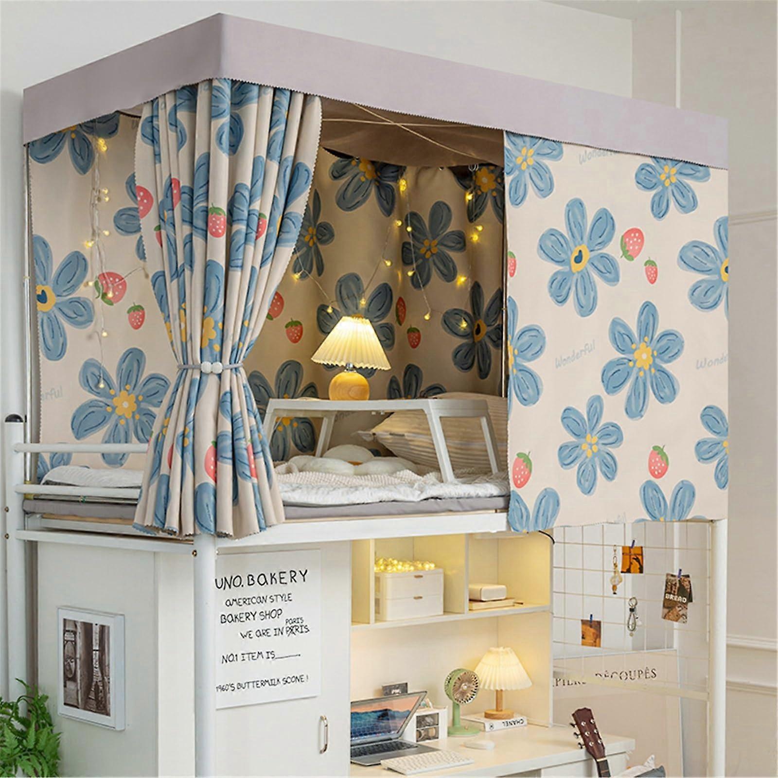 Bunk Bed Privacy Curtain Set for Dorm Room, Light Blocking Breathable Fabric, 1.2M Flower Design