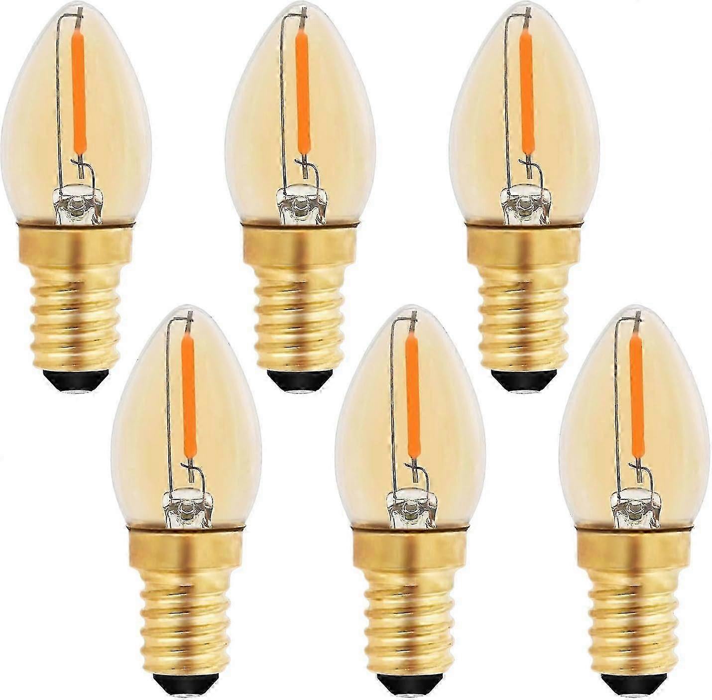 C7 Led Candle Bulb E14, 0.5w 5w Equivalent, Amber Led Filament Bulb E14 Candelabra 2200k Warm White, Non-dimmable, Pack Of 6