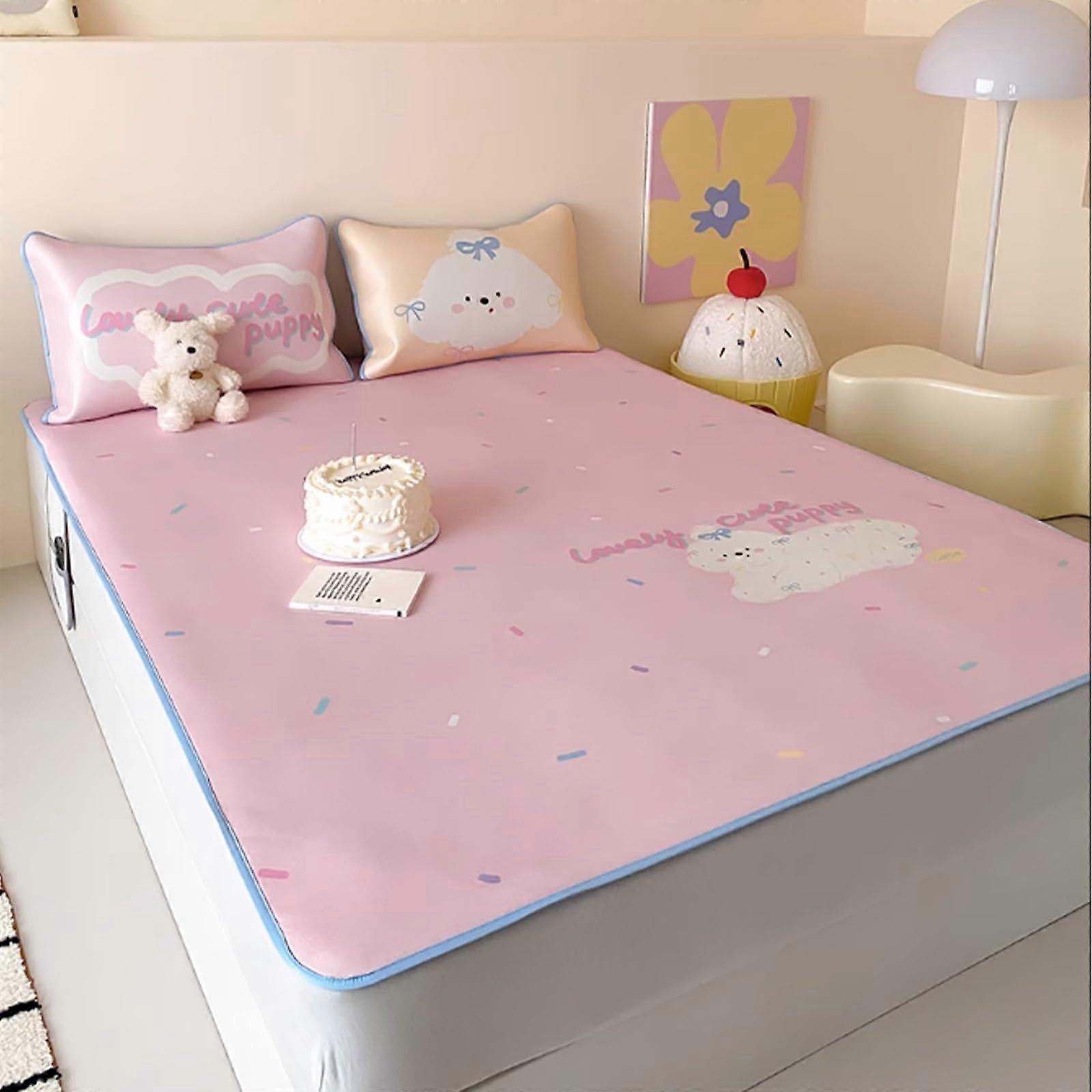 King Size Cooling Mattress Pad with Side Pockets, Breathable Bed Mat 150x200cm Pink