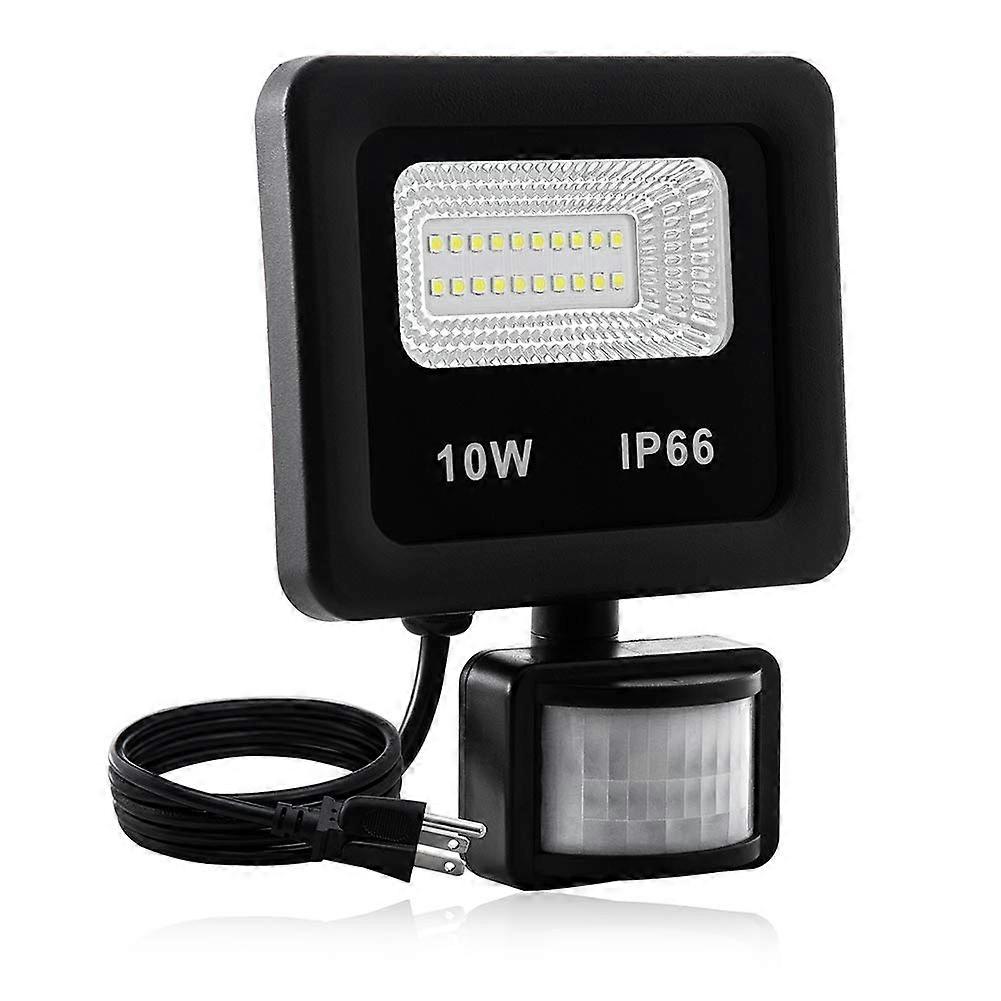 Outdoor Motion Sensor Light, 10W LED Security Flood Light, IP66 Waterproof 6500K Daylight with Plug for Garage Yard Patio