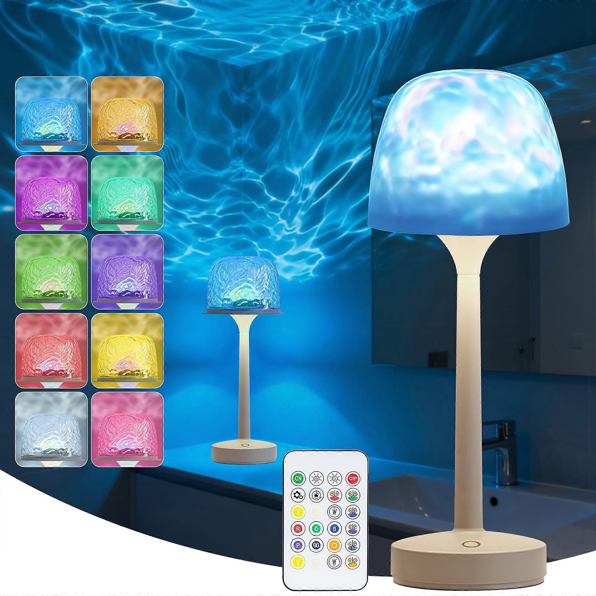 Waterproof RGB Lamp with Ocean Wave Projection, 16Color Cordless Rechargeable Light for Shower and Party