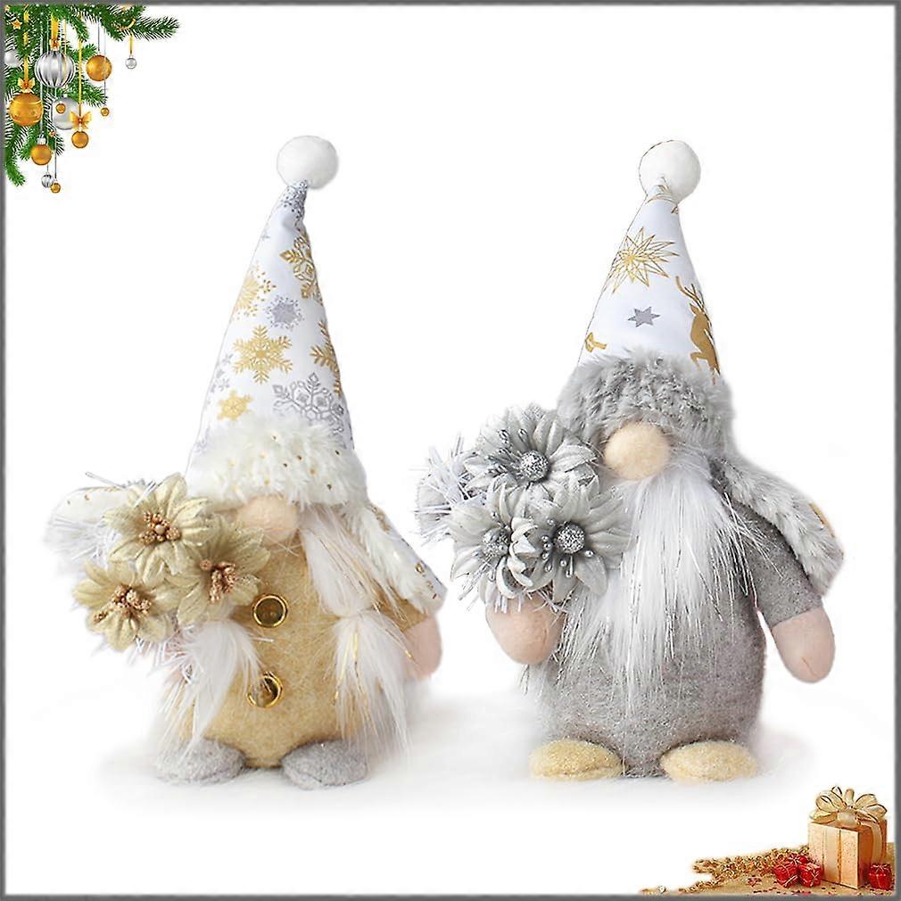 Christmas Gnome Decorations 2pcs Gold and Silver Plush Scandinavian Tabletop Set with Weighted Base
