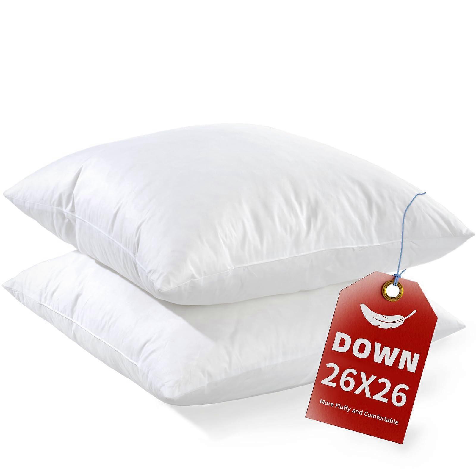 26x26 Euro Pillow Inserts Set of 2, Extra Plush Hypoallergenic Down Feather, Machine Washable White
