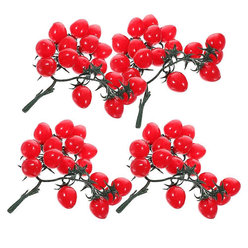 Simulation Cherry Tomatoes Red PVC for Decoration 4Pcs Lifelike Fruit Prop