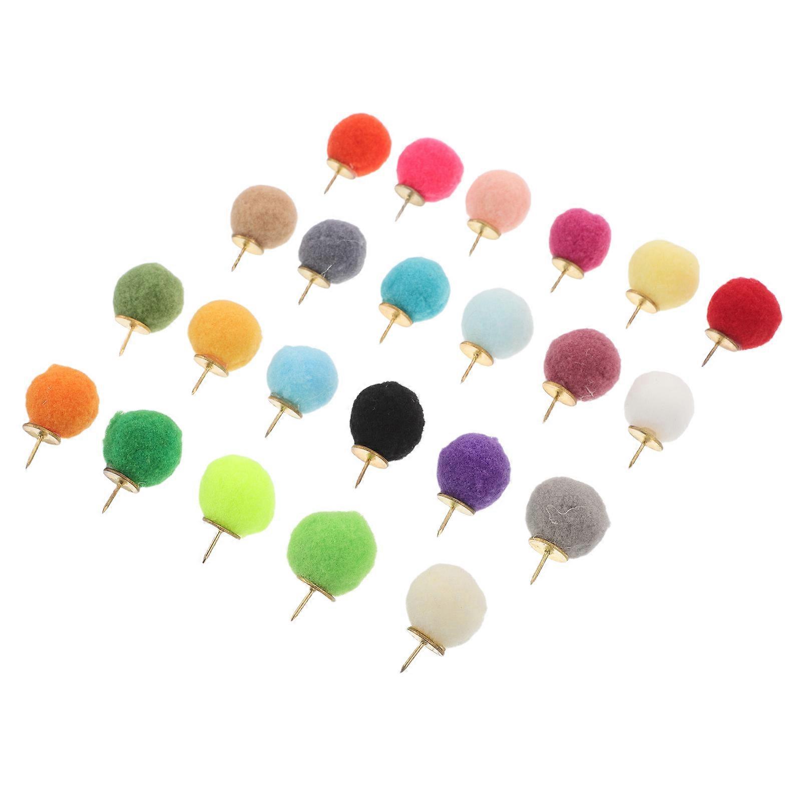 Fluffy Pom Pom Push Pins for Map Cork Board 100Pcs Decorative Ball Thumb Tacks