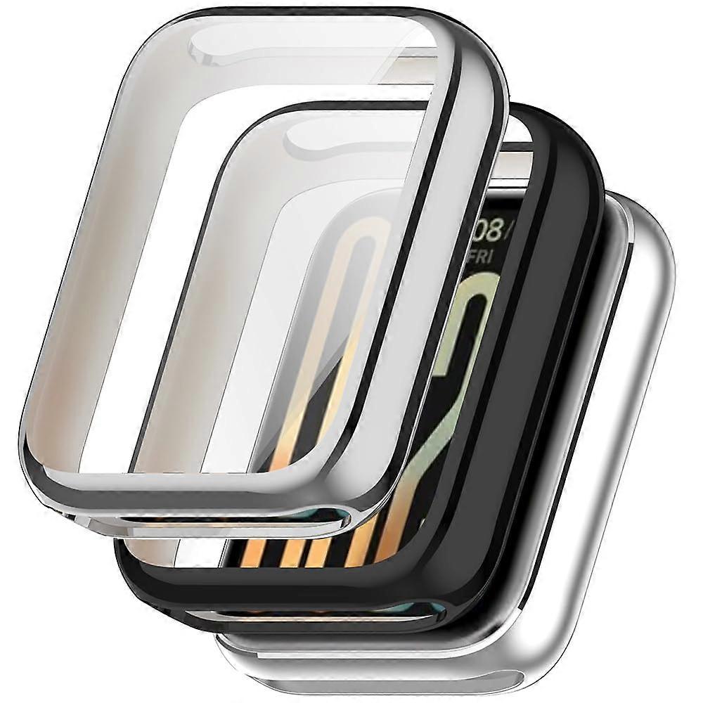 2 Pieces Case for Xiaomi Mi Band 9 Pro with Screen Protector, 360° Full Coverage ScratchResistant TPU, Black Silver