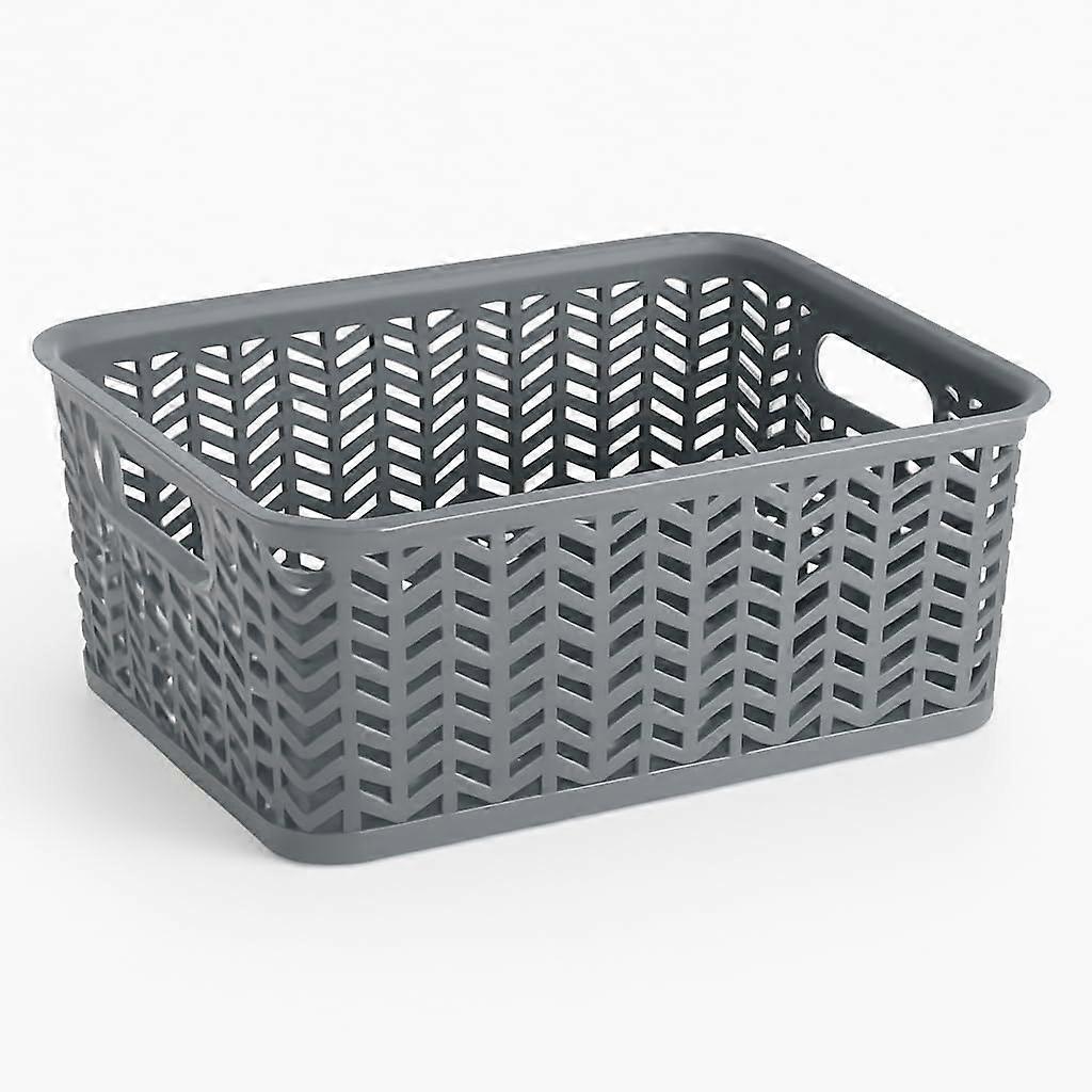 Plastic Storage Basket with Handles, Durable Herringbone Organizer Bin, Open , Stackable, Gray