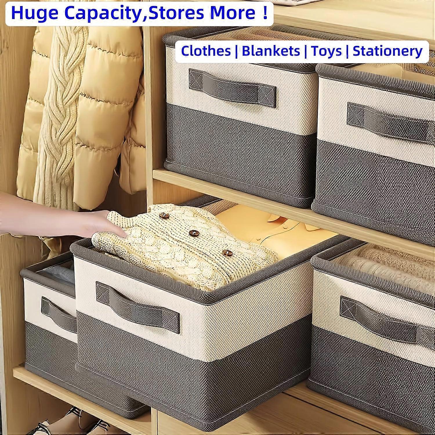 Large Fabric Storage Bins 3 Pack with Handles, Collapsible Closet Organizers for Shelves and Clothes