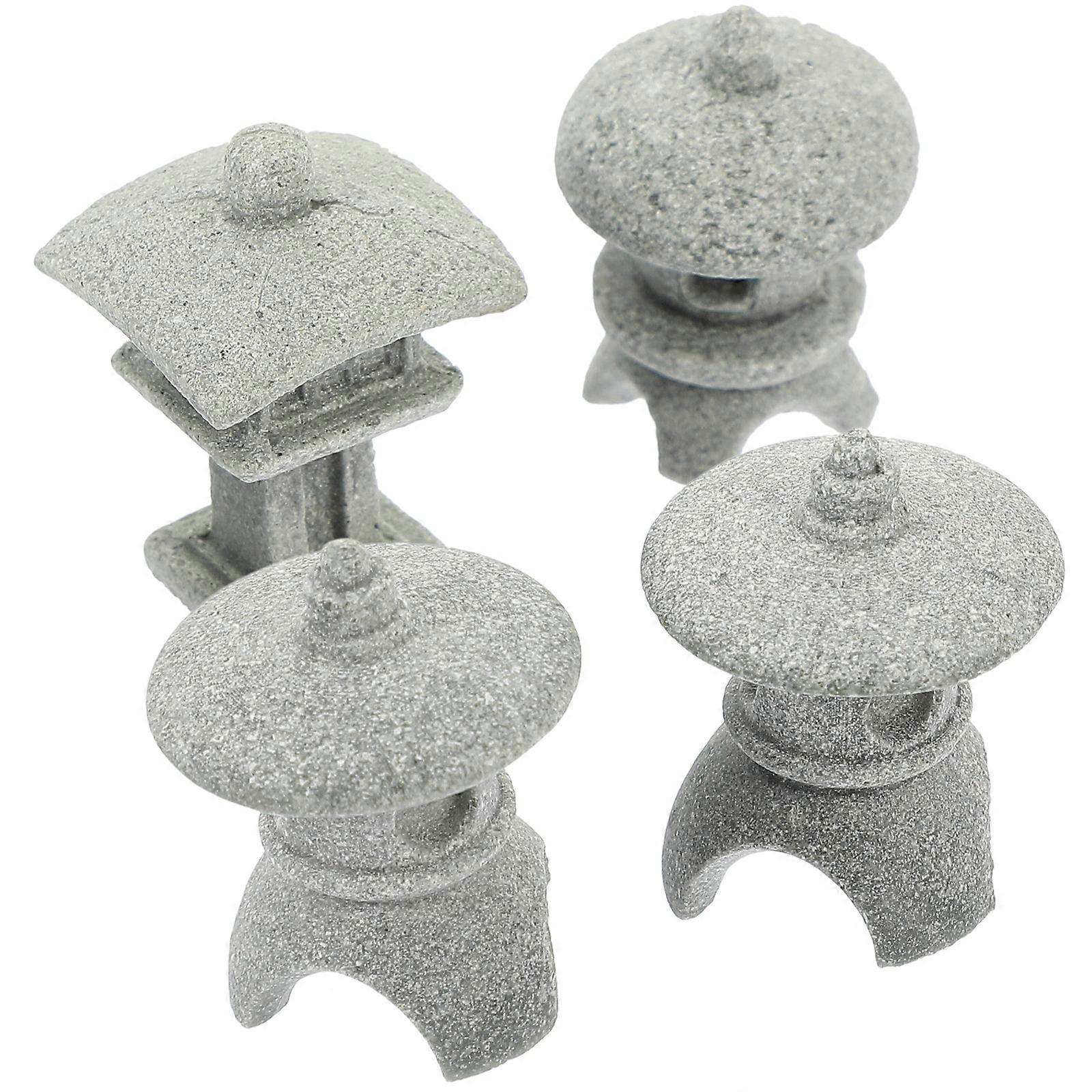 Miniature Statue for Bonsai Decoration Grey Sandstone 4Pcs