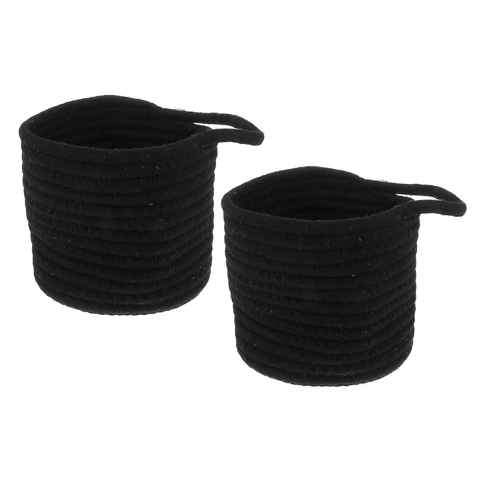 Cotton Rope Basket Storage Basket for Accessories 2Pcs Black Set