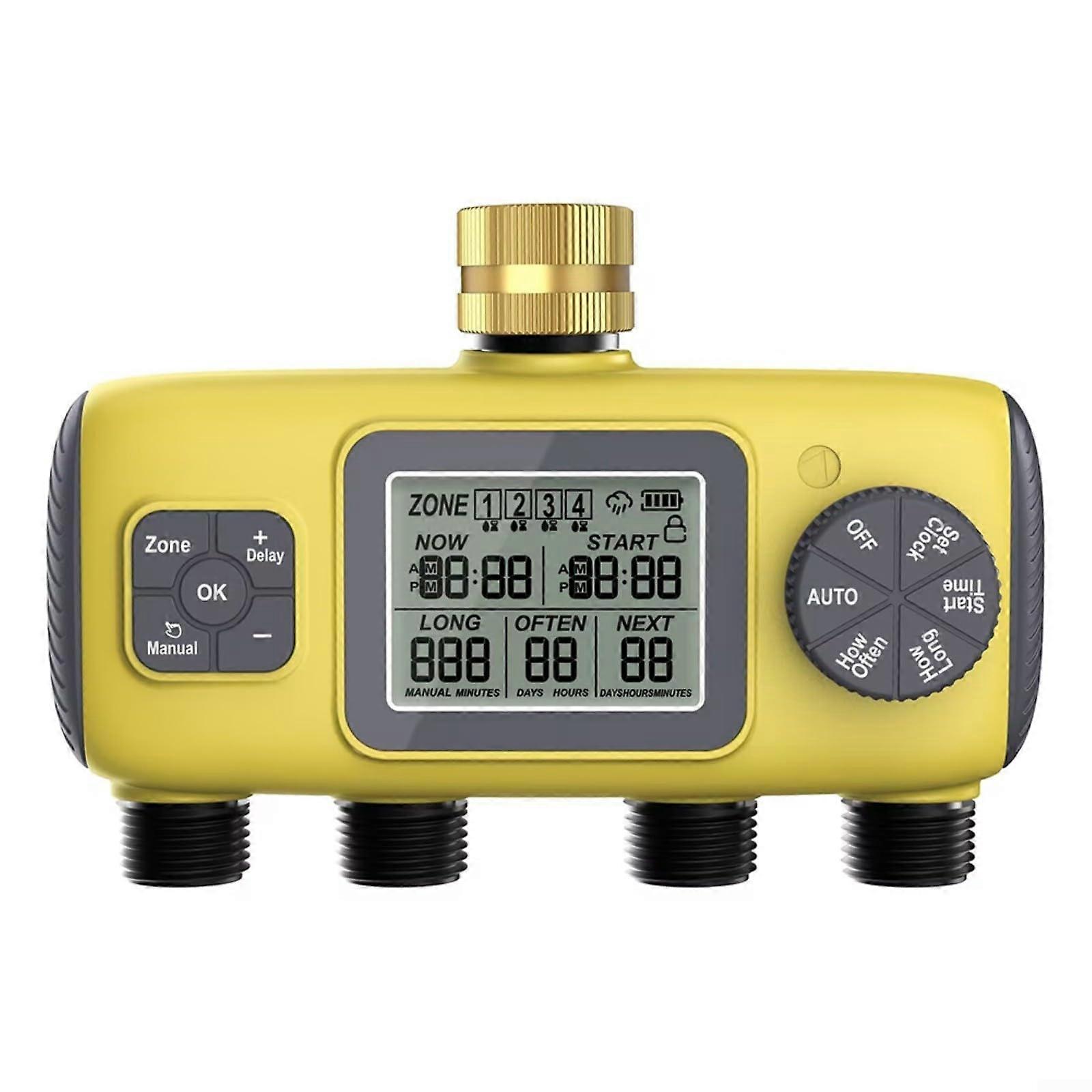 4 Zone Garden Hose Timer with Automatic Watering Schedule, WeatherResistant Irrigation Controller