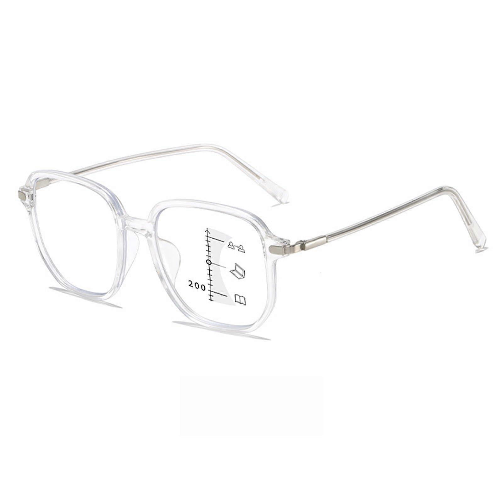 Progressive Multifocus Reading Glasses Blue Light Blocking Square Frame Anti Glare Clear 2.0x