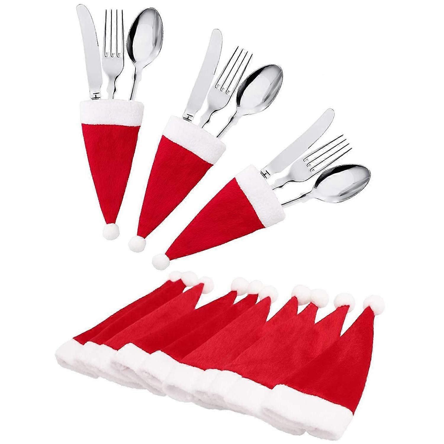 Christmas Tableware 35PCS Festive Fork Set with Hat Design for Holiday Dinner Party Red