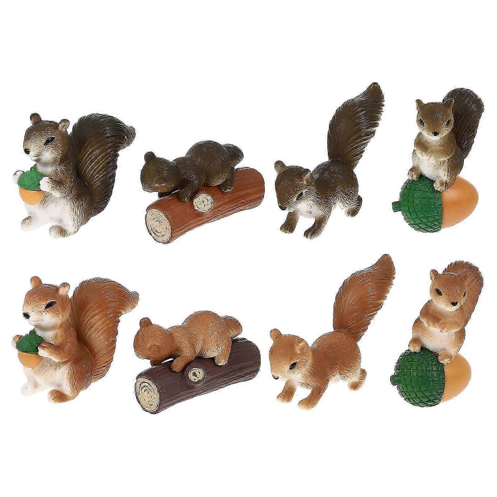 Mini Squirrel Figurines 8Pcs Assorted Colors Durable PVC for Micro Landscape Decor