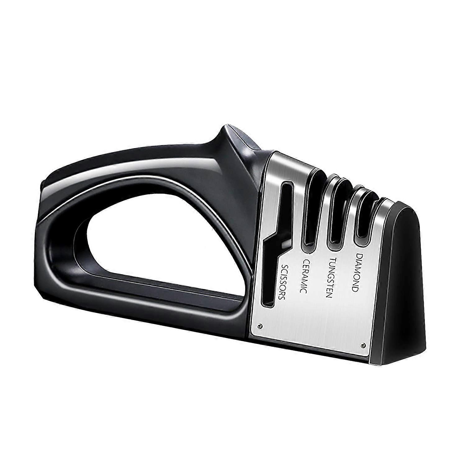 Kitchen Knife Sharpener, 3 Stage Manual Sharpener with Scissors Slot and NonSlip Base, Black