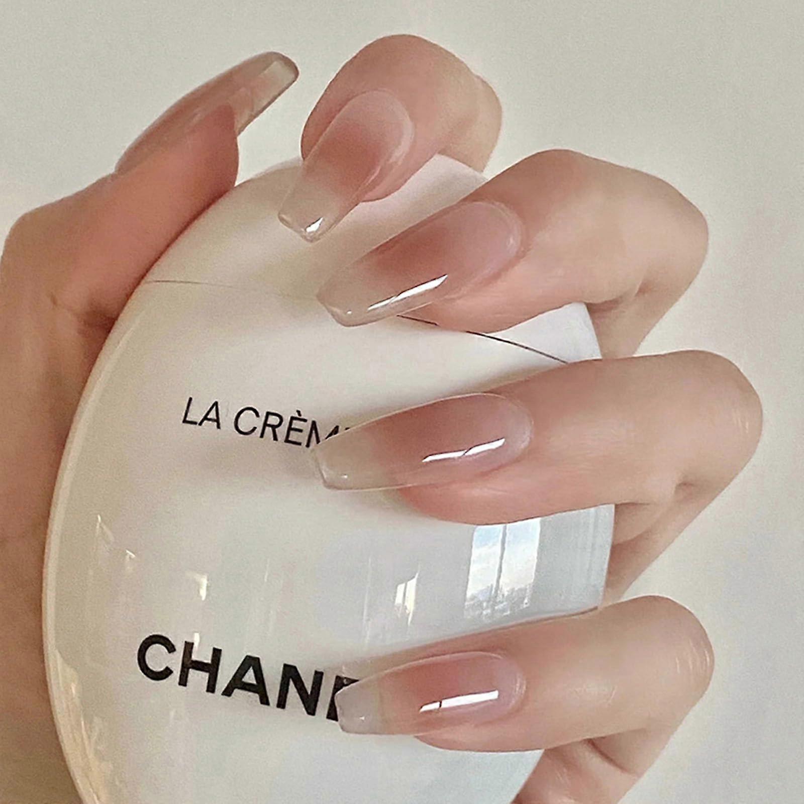 Glossy Gradient Ombre Coffin Press On Nails Nude Full Cover Medium Size Reusable 24PCS Set