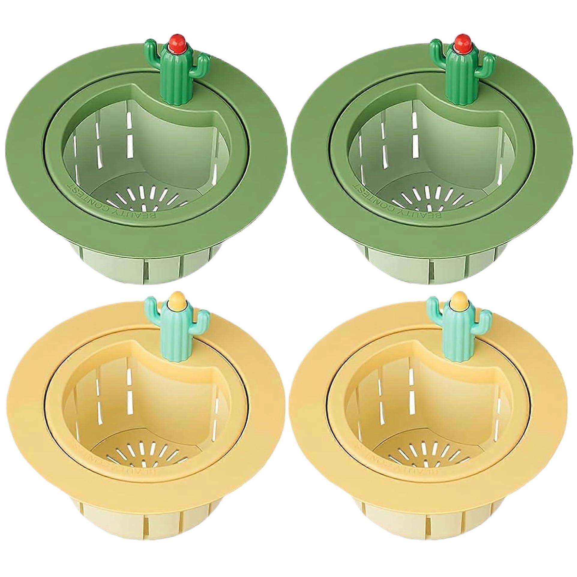 4PCS Cactus Sink Strainer with Handle, Automatic Dumping AntiClogging Kitchen Sink Drain Basket