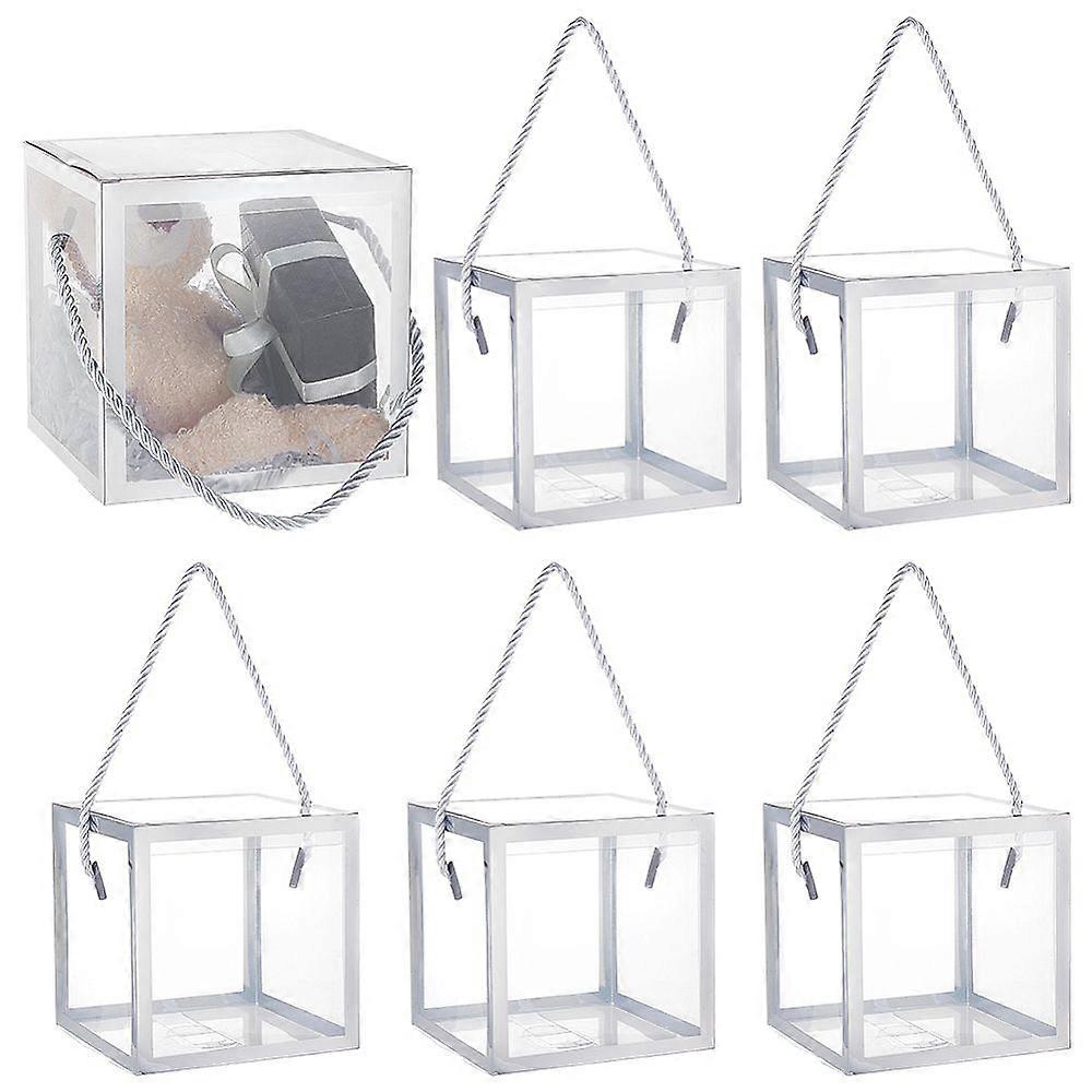 Foldable Hot Stamping Transparent PVC Packaging boxes with Polyester Rope Handles Square Silver 12.1x12.1x12.1cm