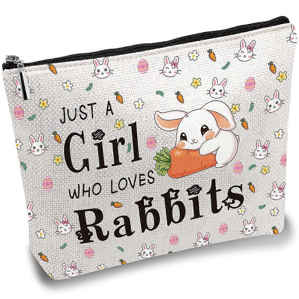 Polycotton Canvas Storage Bags Metal Zipper Pouches Rectangle with Pattern Rabbit 18x25cm