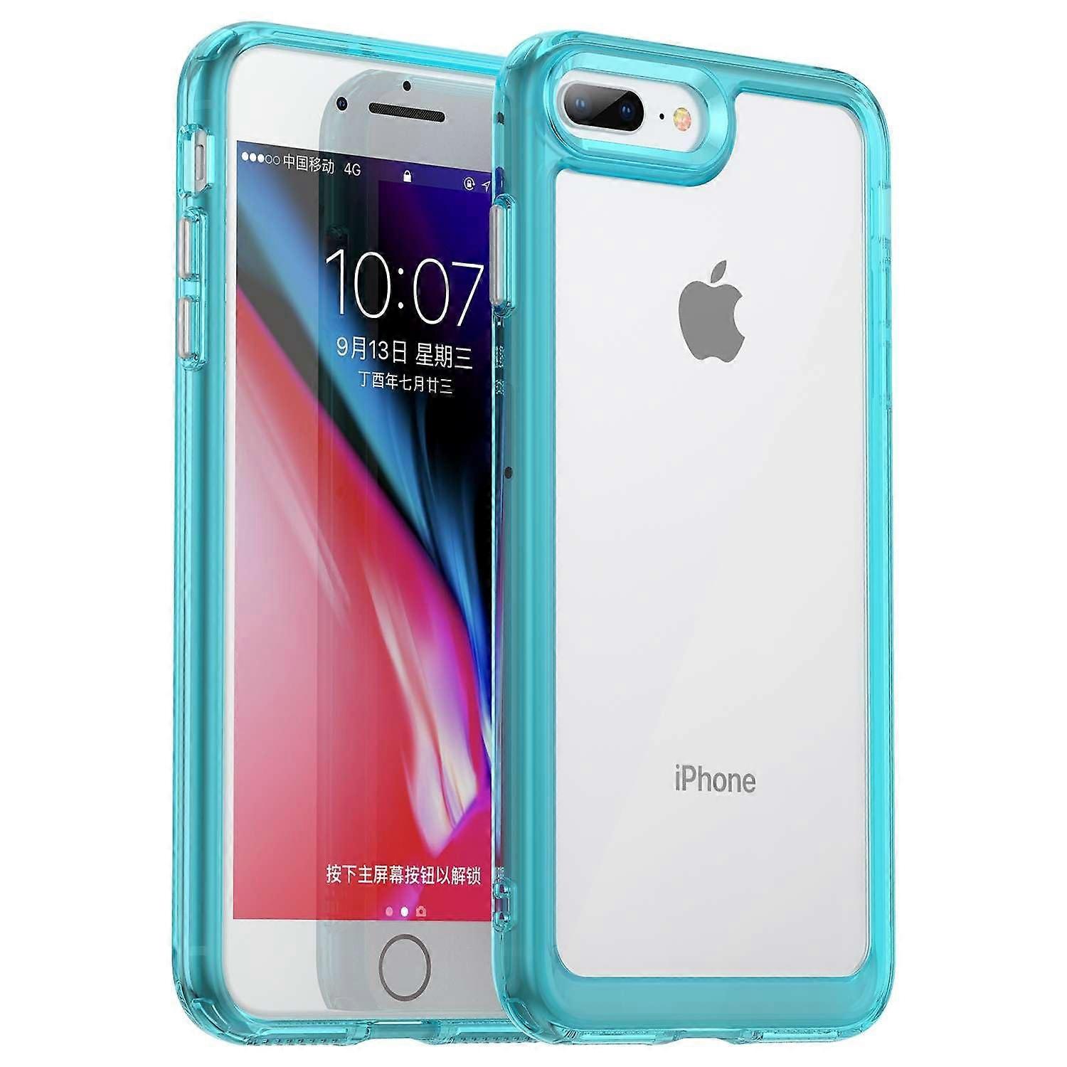 Slim Transparent Blue Case for iPhone 7 Plus, 360° Full Protection, AntiFingerprint and Precise Button Access