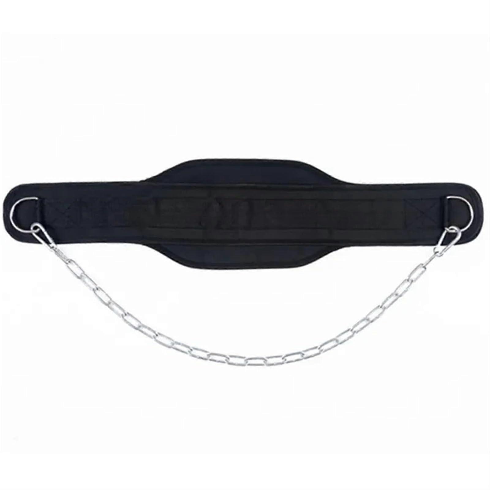 Weight Lifting Belt with Chain Neoprene Back Support for Pull Ups Strength Training Black Adjustable