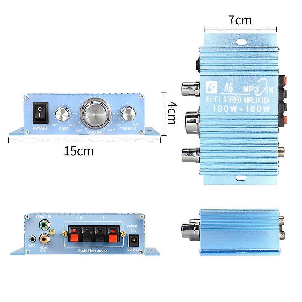 Audio Amplifier 12V 2.0 Channel Vehicle Multifunctional Player Blue