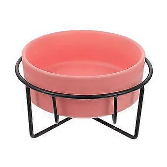 Tigela protetora de cerâmica para animais de estimação com suporte, conjunto com 1 unidade, cor rosa.
