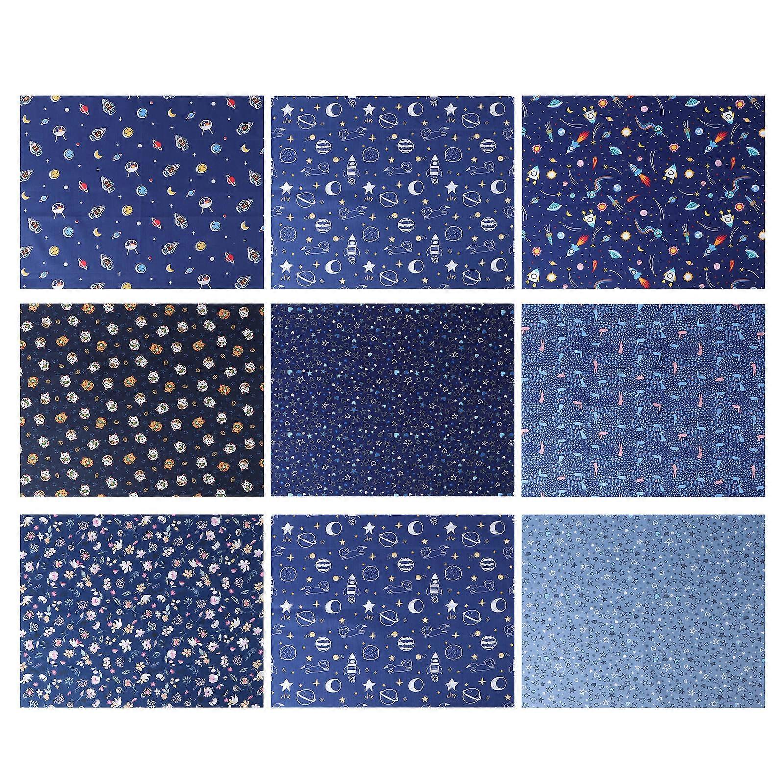 Blue Printing Cloth Patchwork Fabric for Sewing Projects 9Pcs Cotton Material