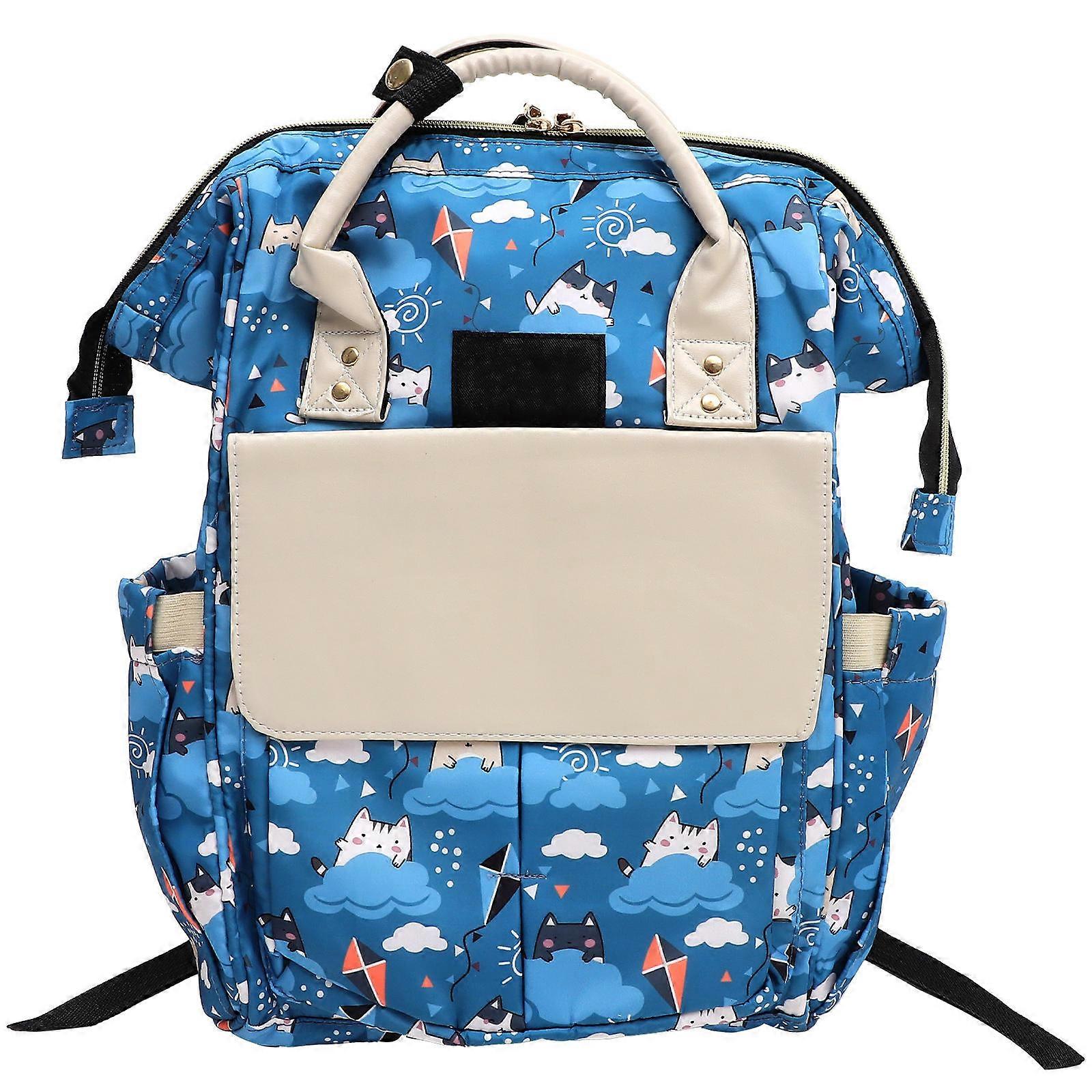 Mom Storage Bag Large Diaper Backpack for Storage 2Pcs Blue Polyester