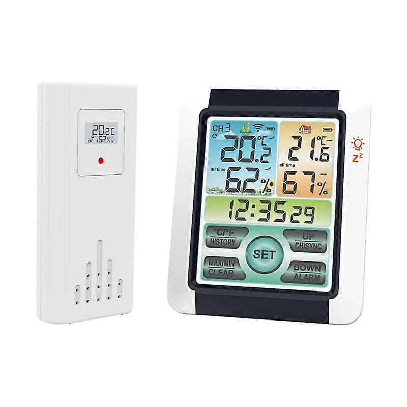 Wireless Temperature Humidity Sensor LCD Digital Screen with Clock