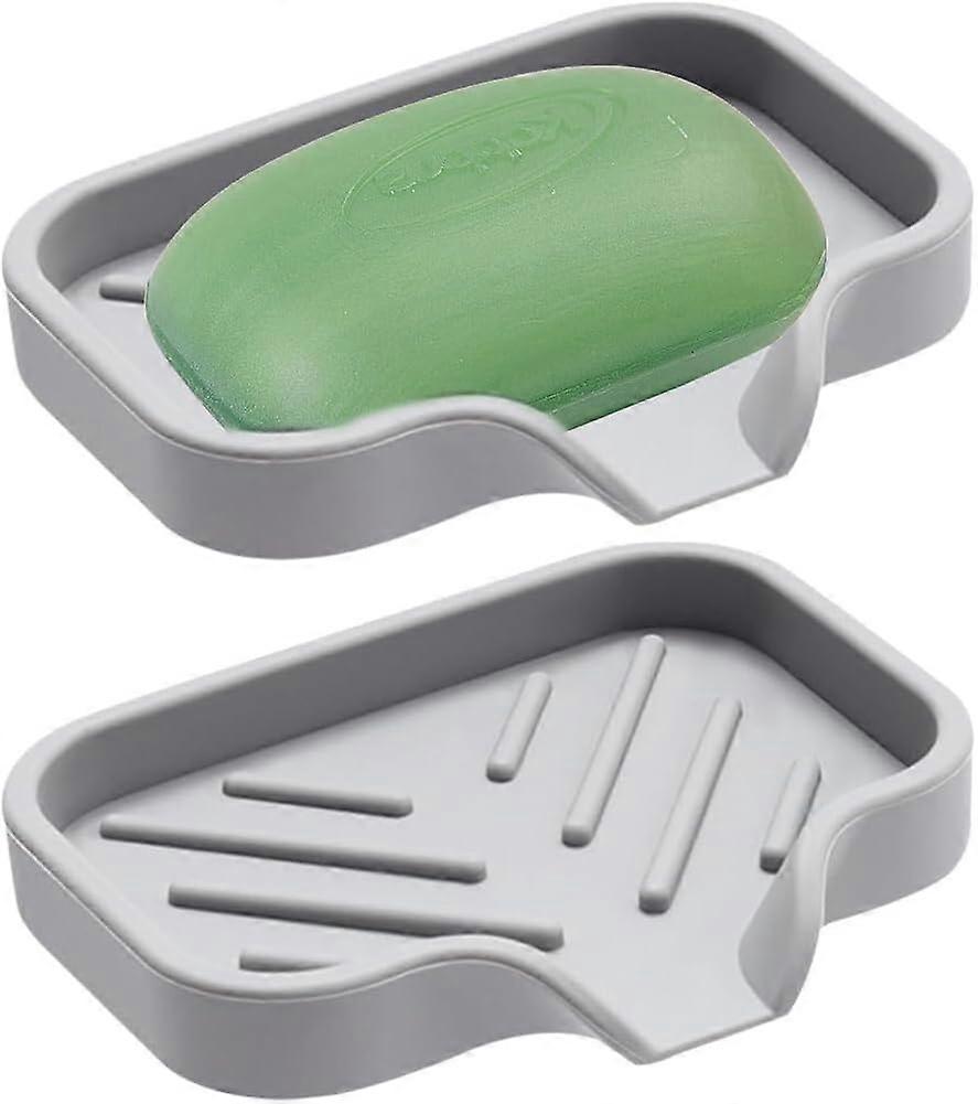 2-piece soap dish set, silicone material, self-draining