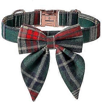 Huisdier partij accessoire, rood groen geruite verstelbare hondenhalsband met afneembare vlinderdas voor kleine middelgrote grote honden (S, Kerstmis)