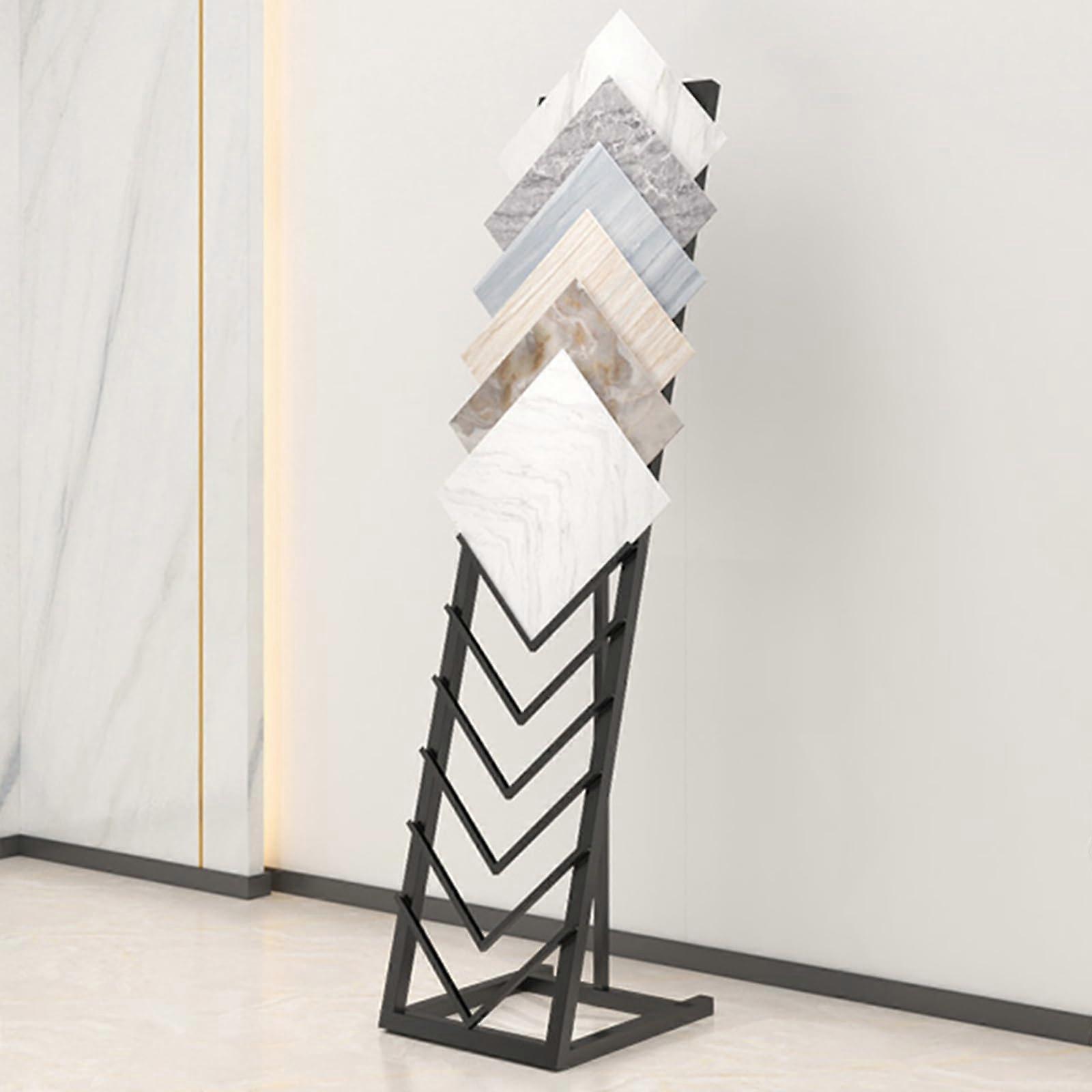 Metal Ceramic Tile Display Rack with Versatile Black Finish, Large Floor Sample Holder Stand