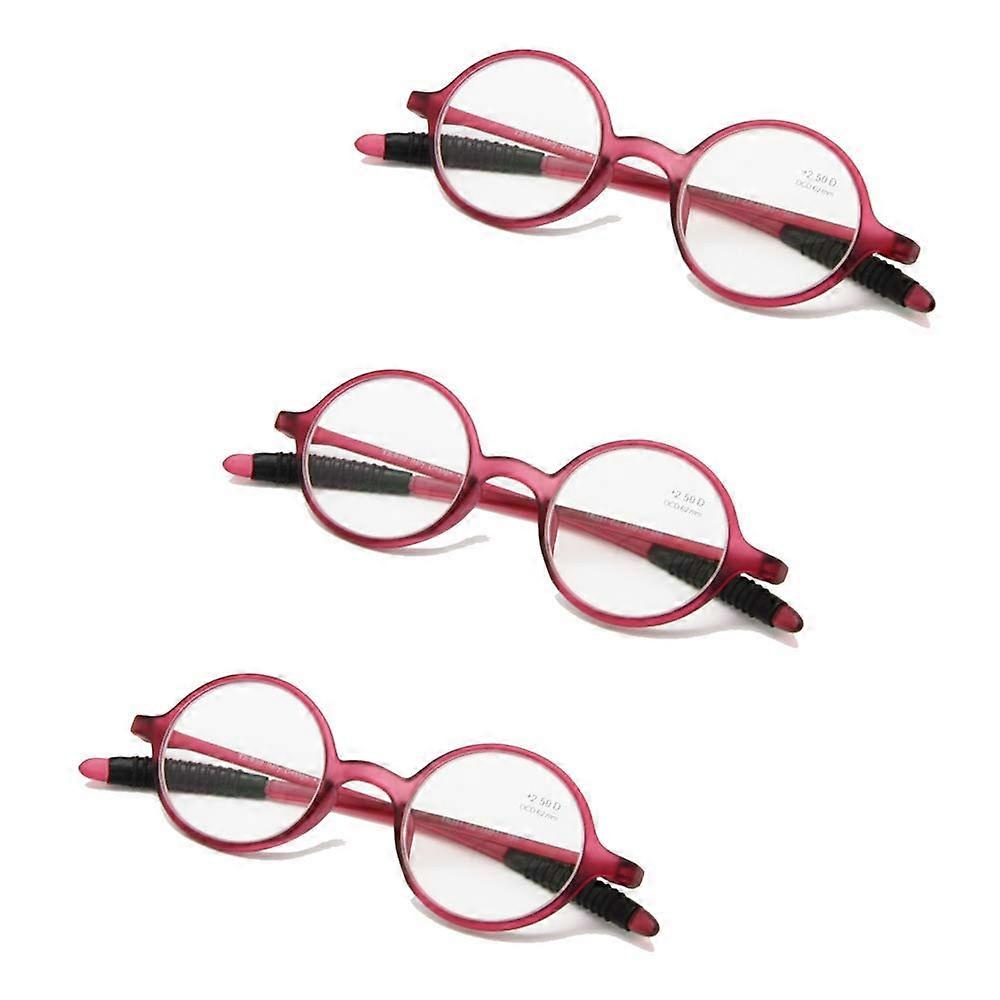 Flexible Retro Round Frame Reading Glasses +1.5, Unbreakable Pocket Reader Red 3 Pack