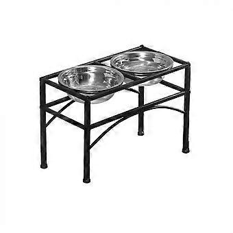 Elegant 2-in-1 Stainless Steel Pet Dog Feeder Bowl with Sturdy Iron Stand - Non-Slip, Durable & Stylish