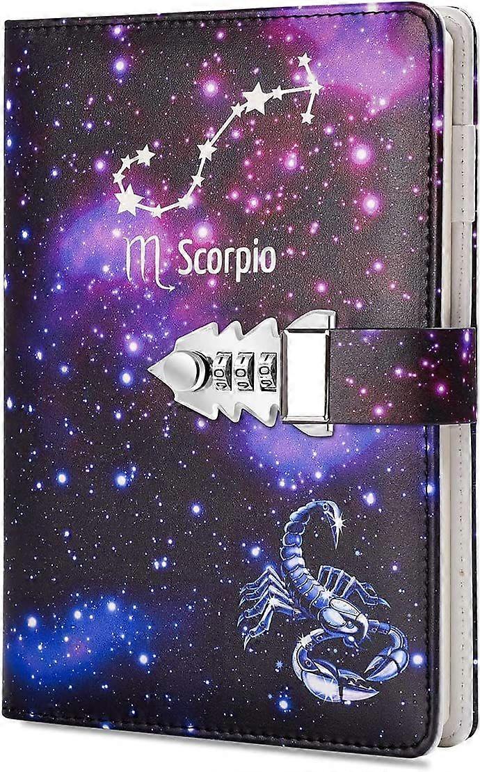 A5 Creative Password Lock Journal PU Leather Combination Lock Diary Locking Diary Notepad (Scorpio)