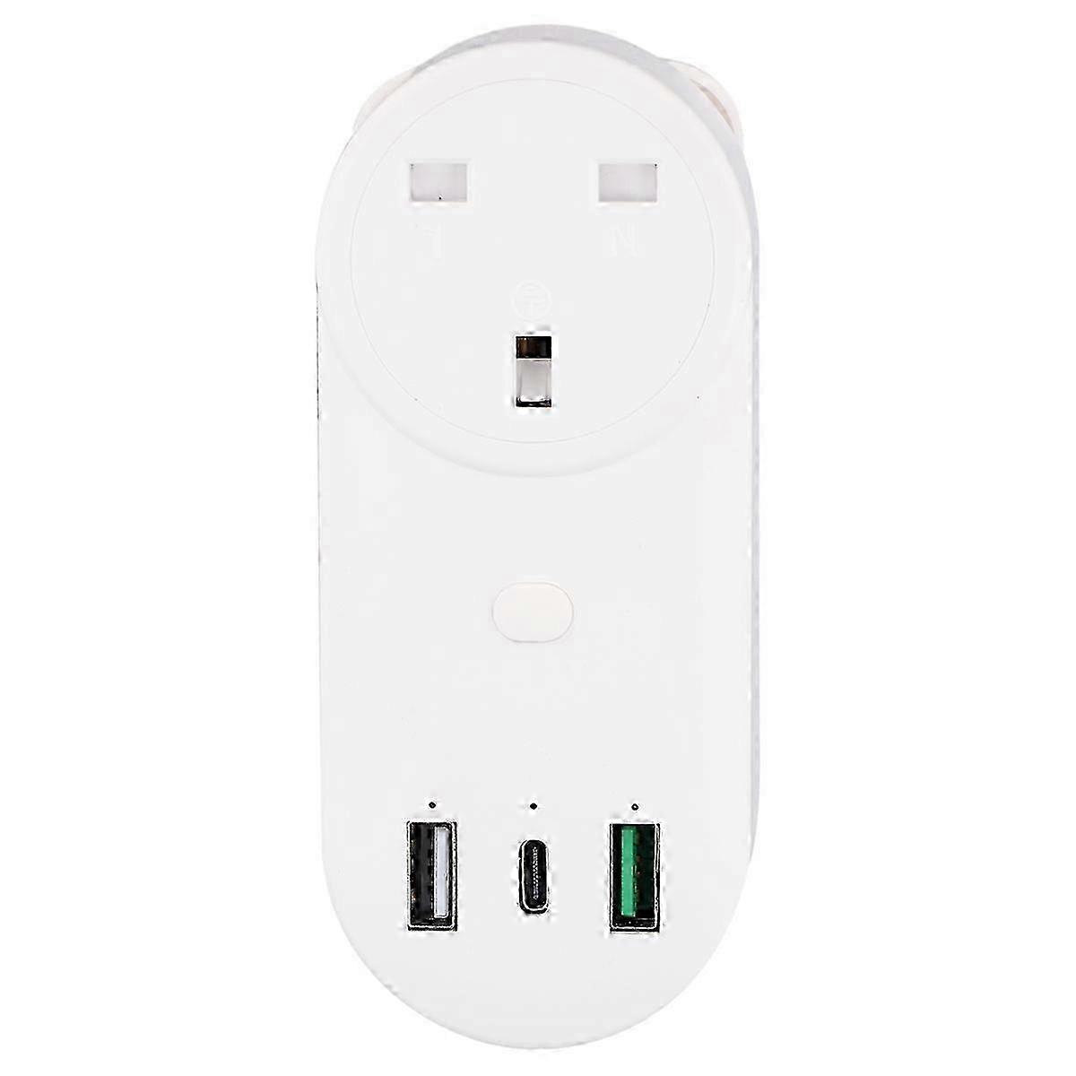 Smart Socket WiFi Plug 16A 2-Hole USB+Type-C Outlets 65W Remote Control Compatible Alexa UK Plug
