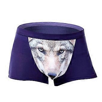 Mannen Sexy 3D Wolf Head Dier Ondergoed Slips Stretch Modal Onderbroek Maat L Blauw